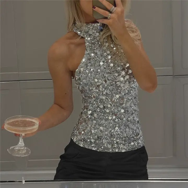 Halter Sequin silver top