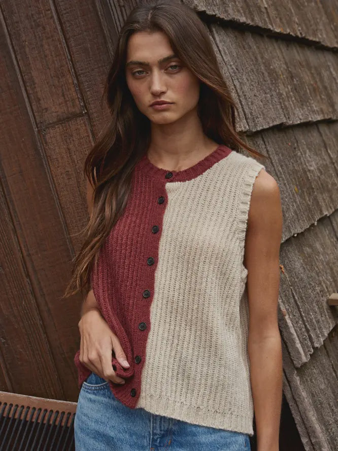 Knit Sweater color Block Vest