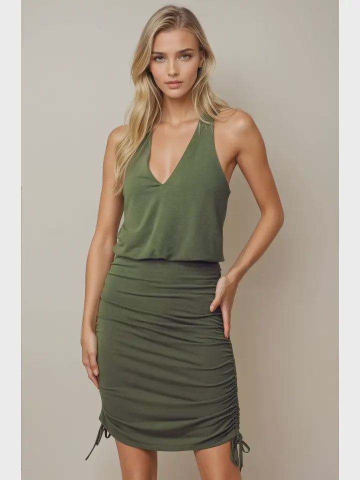Cinched Bottom Knit Dress olive