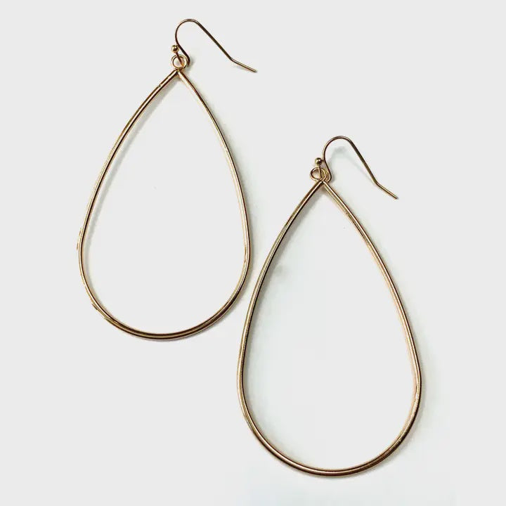 Thin Teardrop Hoop Dangle Earrings gold