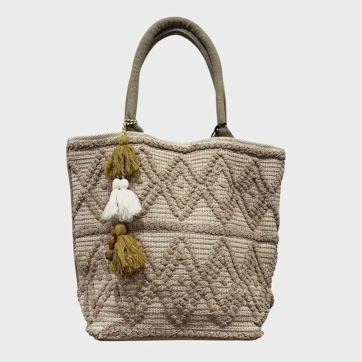 Beige Diamond pattern pure cotton tote