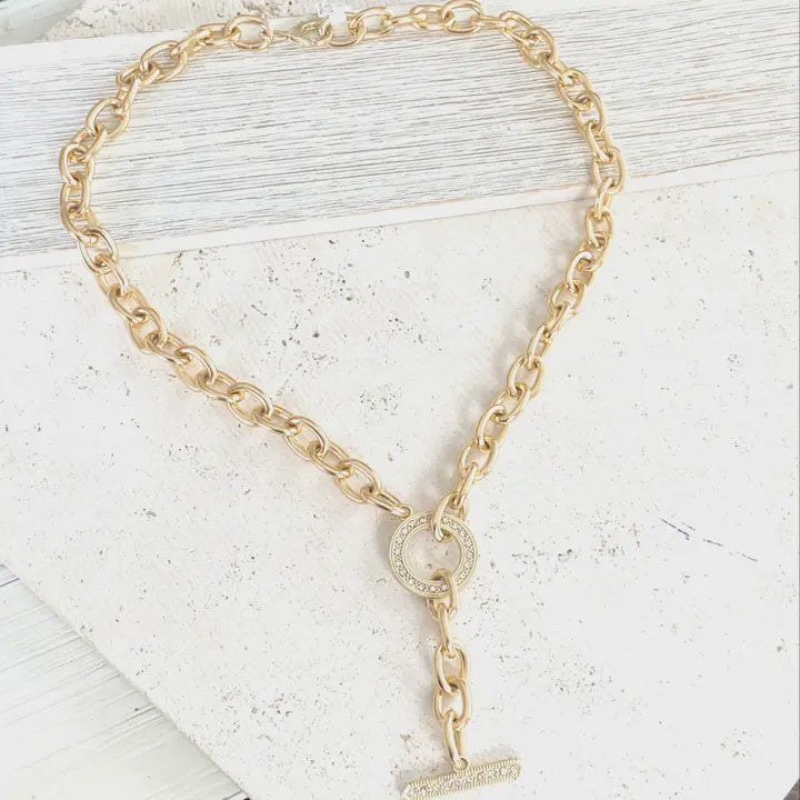 Chunky Y Chain Matte Gold Necklace Non Tarnishing Jewerly