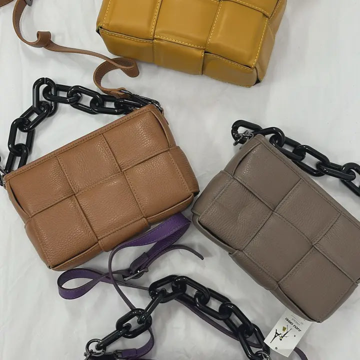 Taupe crossbody Leather with Blk chain
