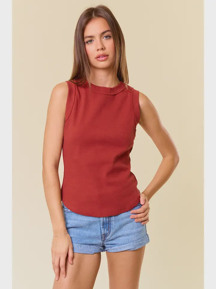 Cotton Ribbed Tank W/Round Hem marsala